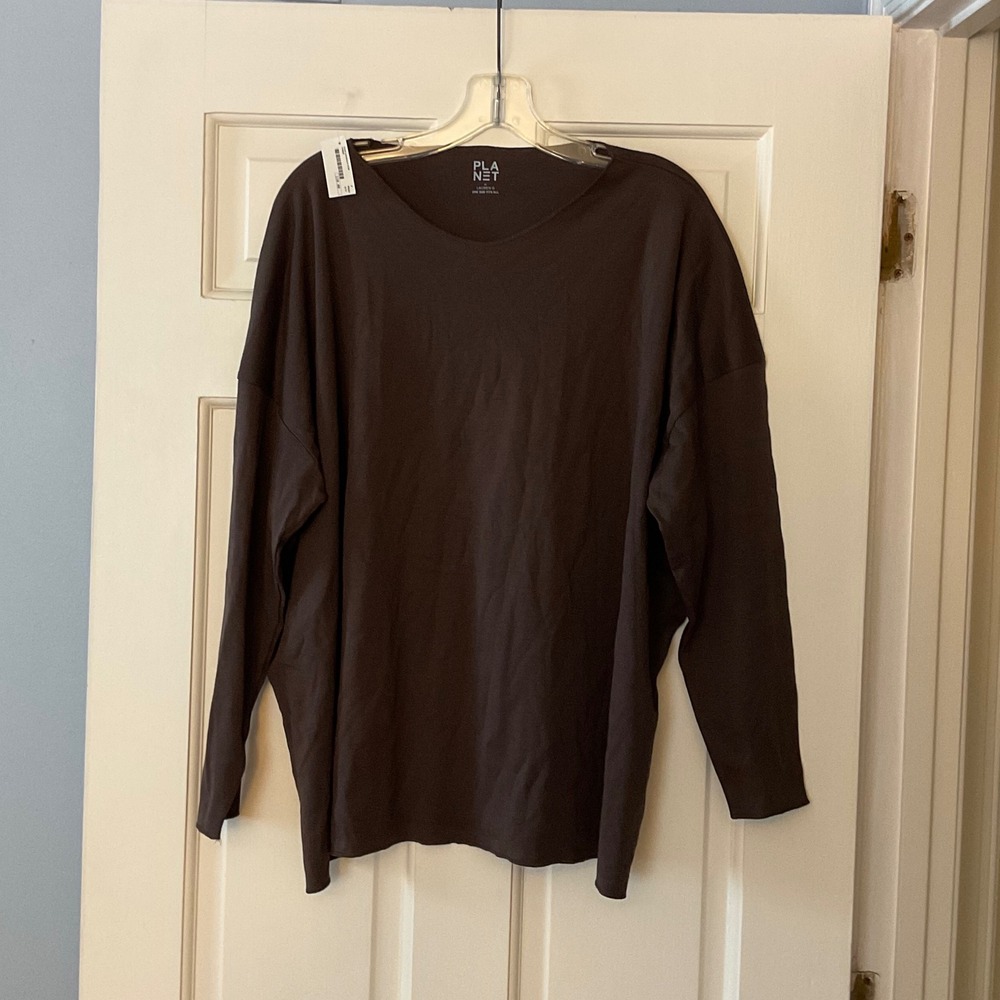 Planet by Lauren G Mushroom Brown Pima Cotton Top One Size NWT Lagenlook